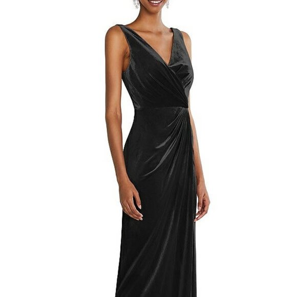After Six 6861...Draped Skirt Faux Wrap Velvet Maxi Dress...Black...Size S - Picture 5 of 7